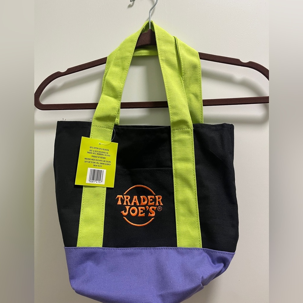 Trader Joe's Black and Purple mini Tote Bag
